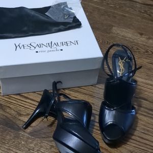 YSL black strappy platform heels. Condition shown in photos.